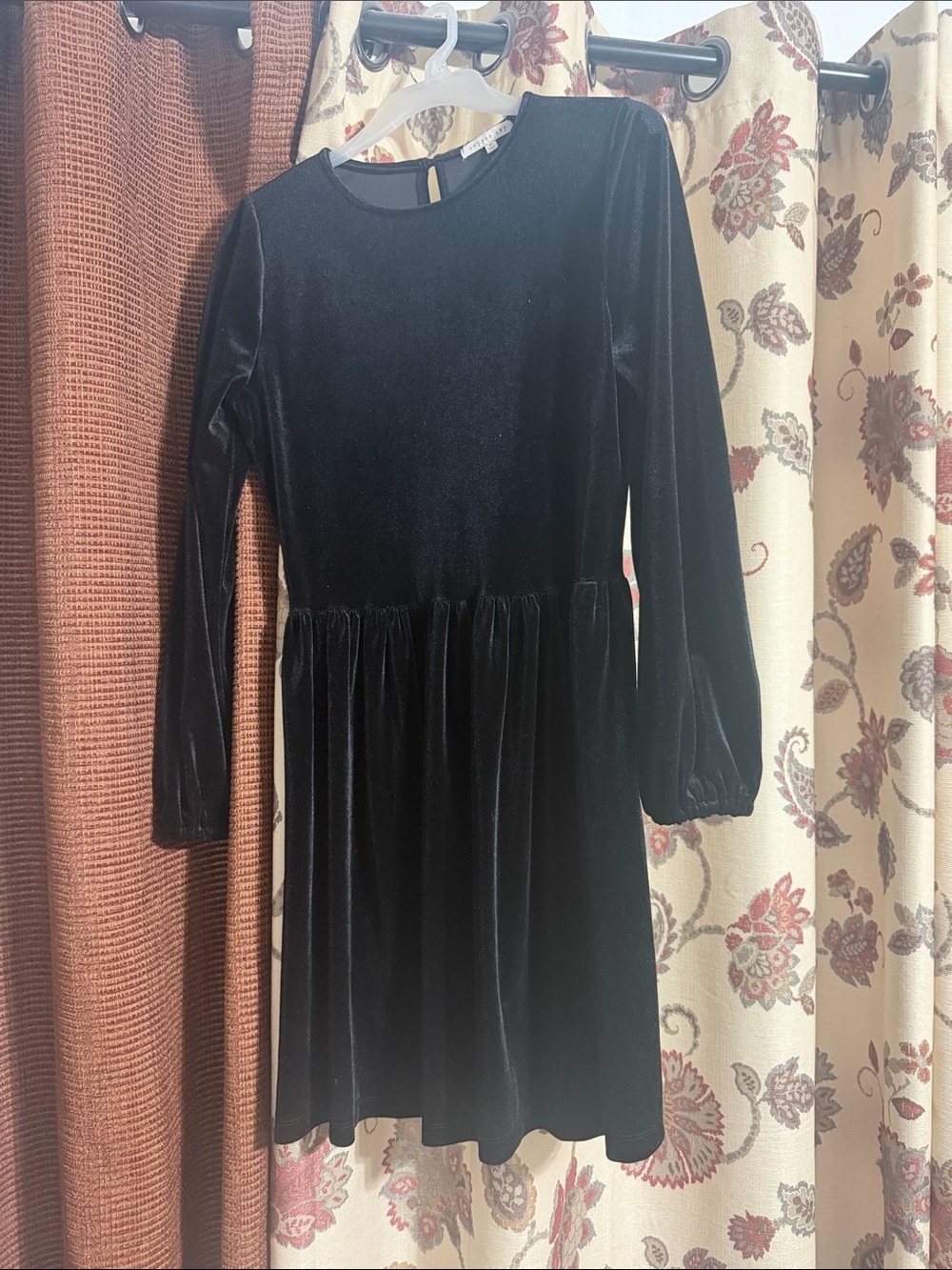 Copper key black velvet dress